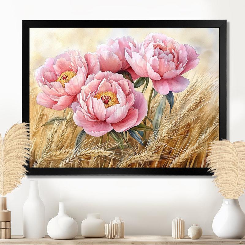 Docherty pivoines dans le champ d'ivraie II - pivoines, art mural, Reproduction encadrée d'une seule photo, H 12 po x l 20 po