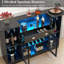 Armoire de bar en forme de croissant avec lumières DEL, tiroir, étagères de rangement à 8 niveaux, mini bar à liqueur avec portes en verre, porte-verres à pied et porte-bouteilles, noir