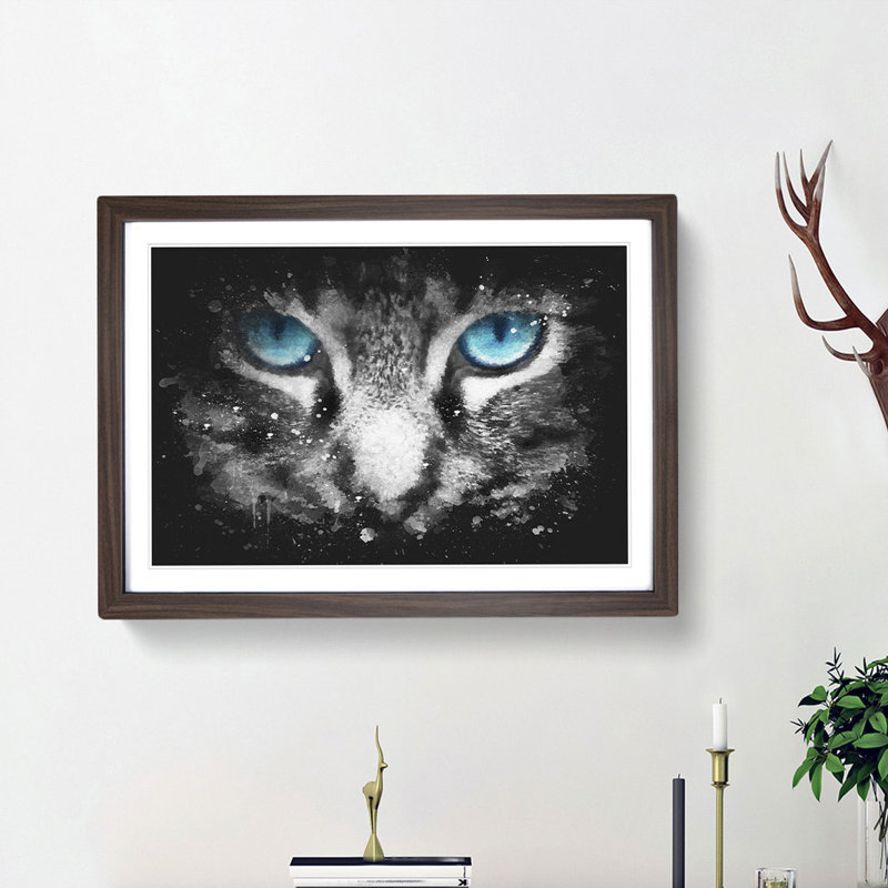 Bright Blue Cat Eyes - Picture Frame Painting Print, Walnut Framed, 62cm H x 87cm W x 2cm D
