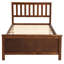 Lit plateforme simple en bois avec tête de lit, pied de lit et lattes de bois, finition noyer-63806786