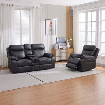 Ryansh 3 Seater Faux Leather Electric Reclining Sofa