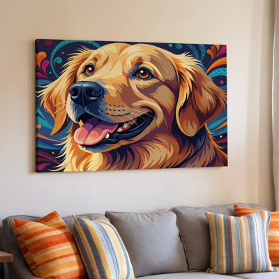 Golden Retriever Dog Colorful Abstract Modern Pet Portrait Canvas Wall Art Print For Living Room, Bedroom, Office, Hallway, Entryway, Gallery Wall And Modern Home Decor