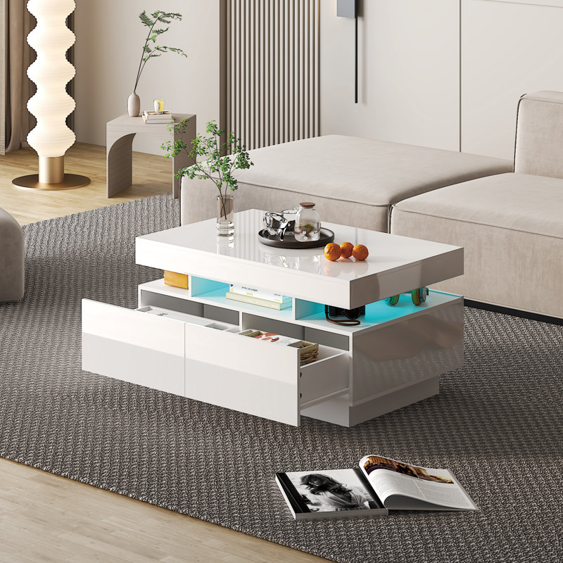 Frame Coffee Table with Storage, White