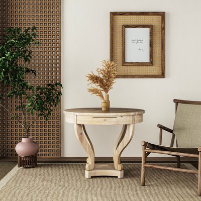 Petite table basse ronde, style, pieds incurvés, grain de bois naturel, 2 tiroirs de rangement, placage de sapin, pour la taille du côté de la cuisine, aspect vieilli, bois et