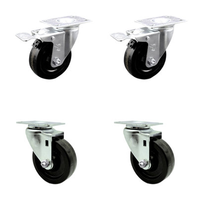 4 Inch Phenolic Wheel Swivel Top Plate Caster Set 2 Total Lock Brakes SCC