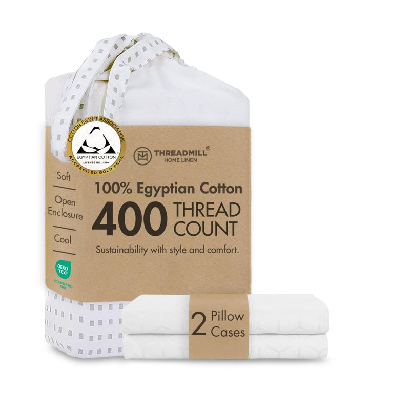 Ensemble de taies d'oreiller en coton égyptien 400 fils Threadmill | Uni et jacquard, Taies d'oreiller - très grand