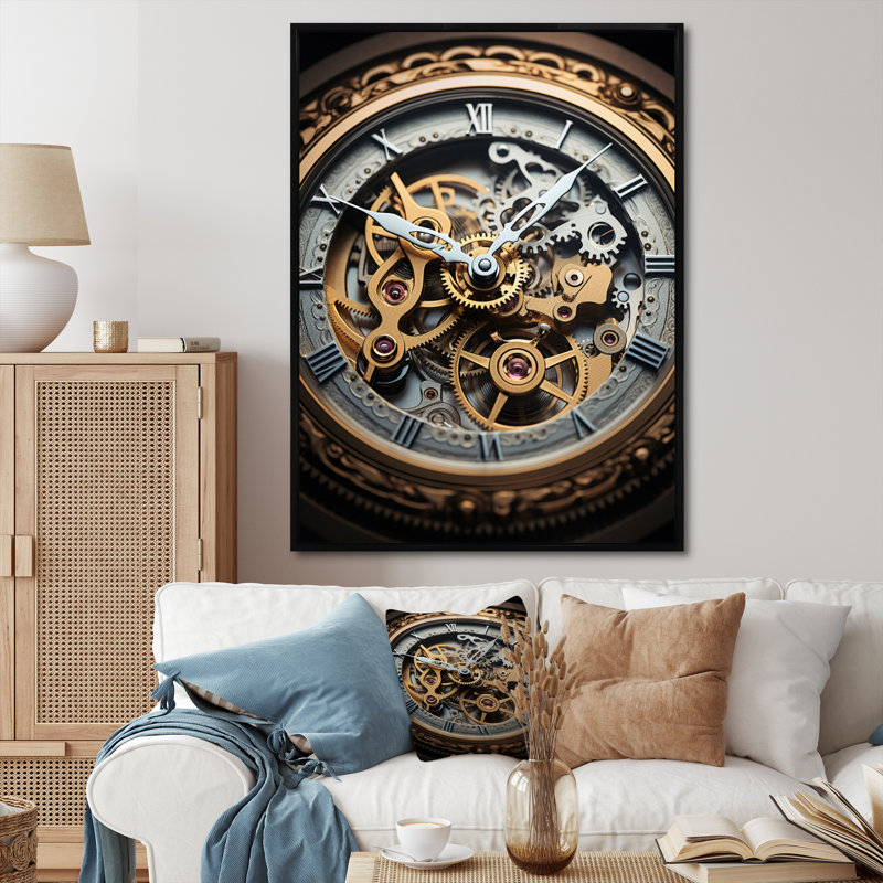 Horloge, horloge dévoilée II - impression sur toile tendance, H 20 po x l 12 po x P 1 po, Cadre flottant noir