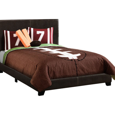 Full Size Bedroom Bed, Upholstered, Brown Leather-Like Cover Upholstered Bed With Gorgeous Leather Look