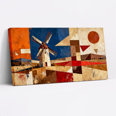Ensemble de 1 tableau abstrait représentant un paysage de moulin à vent