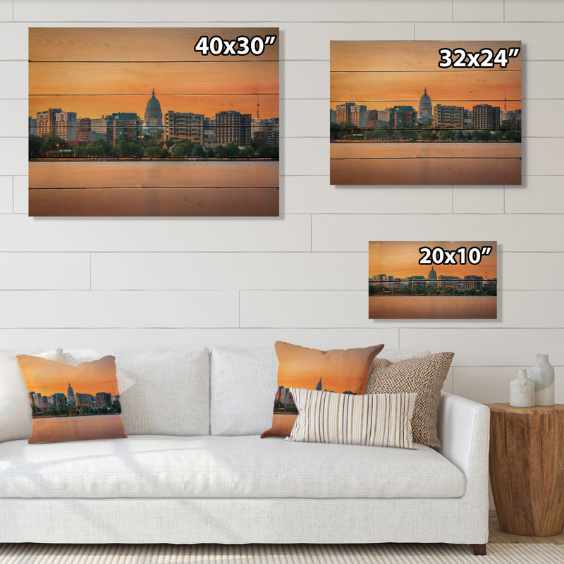 Madison, Wisconsin, horizon sur bois, H 10 po x l 20 po x P 0,78 po
