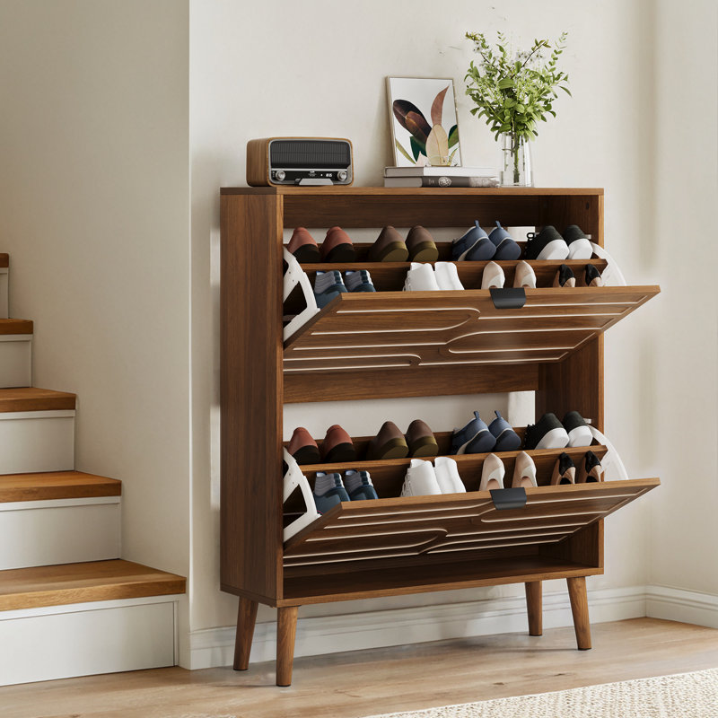 Shoe Cabinet Storage, 31.5" Medieval Modern Shoe Cabinet, Freestanding With 2 Flip Drawers For Corridor & Entrance