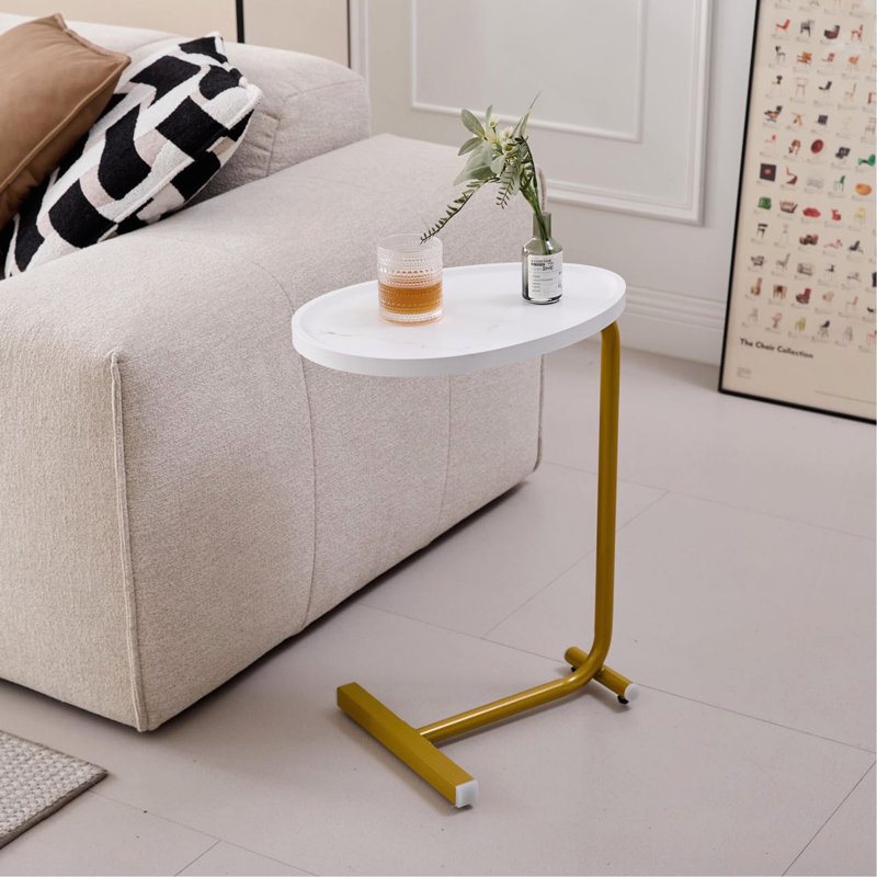 Table d'appoint, canapé et table de bout 2 pièces en forme de C 2 pièces pour petits espaces, Blanc / Doré
