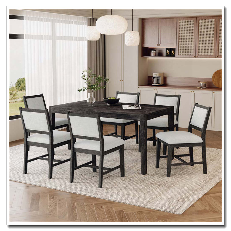 7-Piece Retro Dining Table Set for 6, Espresso
