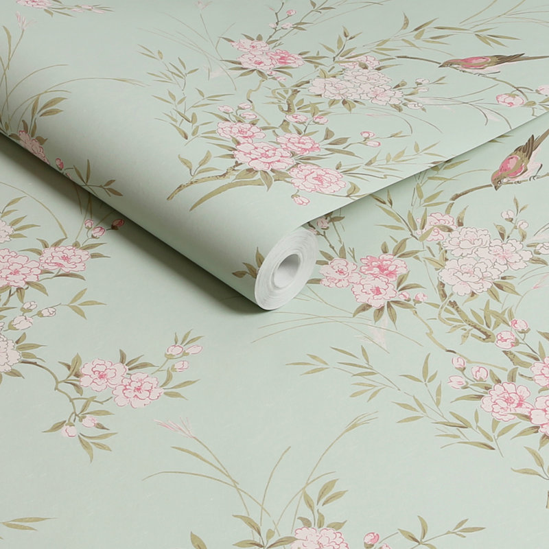 by Rachel Ashwell Bird Chinoiserie Floral 10m x 52cm Wallpaper Roll, Green