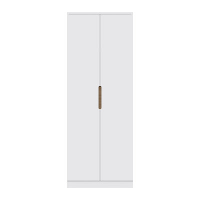 Mcfadden 2 Door Double Wardrobe. High Gloss White. Oak Effect Accents