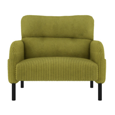 Olive Single Corduroy Chair With Side Pockets, Perfect For Living Room And Apartment, Construction Comfortable Room, Double Pocket Design, Soft Cushion, Wood Structure