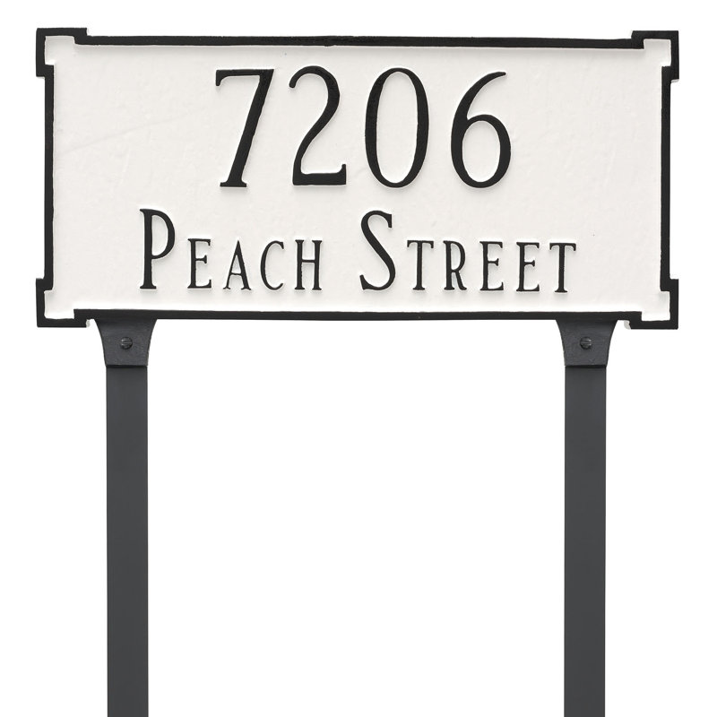 Plaque d'adresse sur 2 lignes pour pelouse, Blanc / Noir