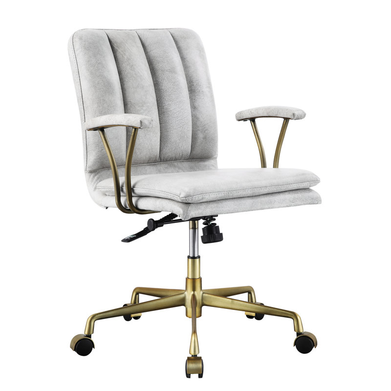 Vintage White Leather Seat - Finish, Ergonomic , Prestigious Office Chair With Wheels Adjustable Seat, Mobile
