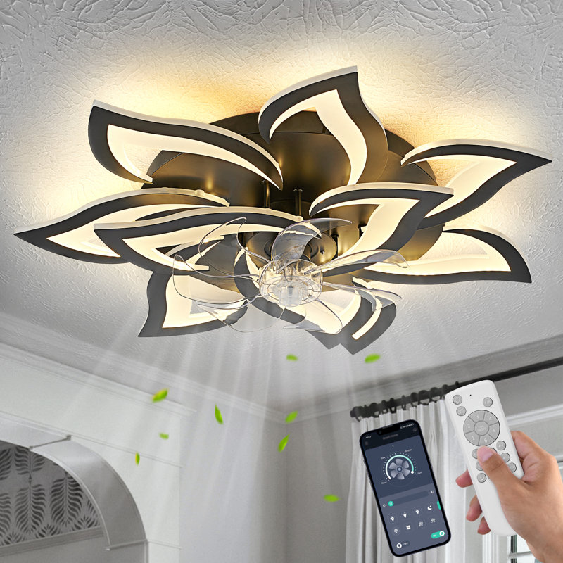 Black Ceiling Fan With Lights Remote Control,  6 Speeds 3 Light Color Low Profile Flush Mount Ceiling Fan For Kitchen Bedroom