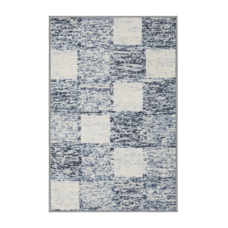 Tapis contemporain beige / bleu, Rectangle 4 pi x 6 pi