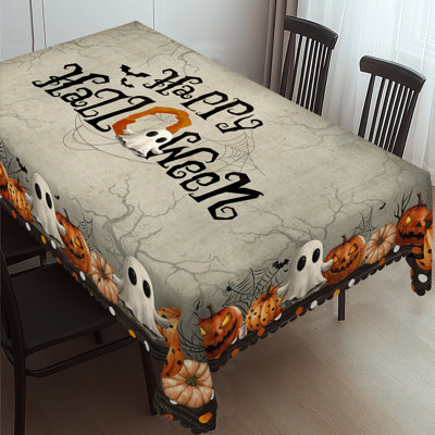 Nappe imprimée sur le thème de l'Halloween 1pc, nappe ronde / rectangulaire Jour des Morts, décoration de table de salle à manger, décoration de salle à manger de fête intérieure, cadeau de fournitures de cuisine d'Halloween pour la maison