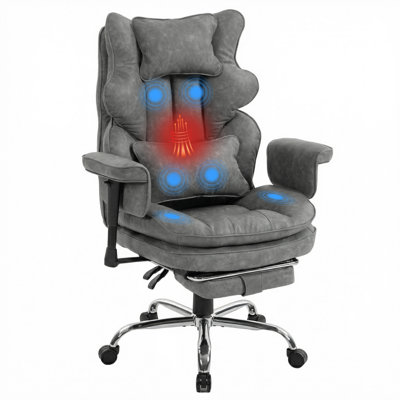 Grand et grand fauteuil de bureau de massage avec chaleur, coussin de ressorts ensachés à double couche extra large, fauteuil de jeu inclinable à haut dossier avec accoudoirs et repose-pieds réglables, fauteuil ergonomique robuste pour le travail et les jeux