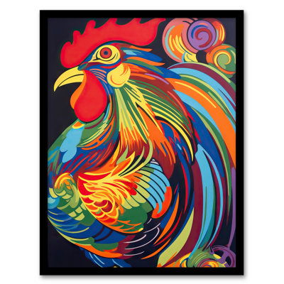 Boones Cockerel Rooster Chicken Hen Neon Colour Feathers Work 1 Piece Single Picture Frame Wall Art