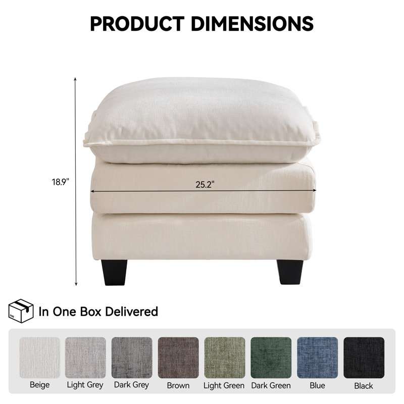 Repose-pieds de 25 po de profondeur pour canapé, repose-pieds moderne à double coussin avec revêtement en chenille douce