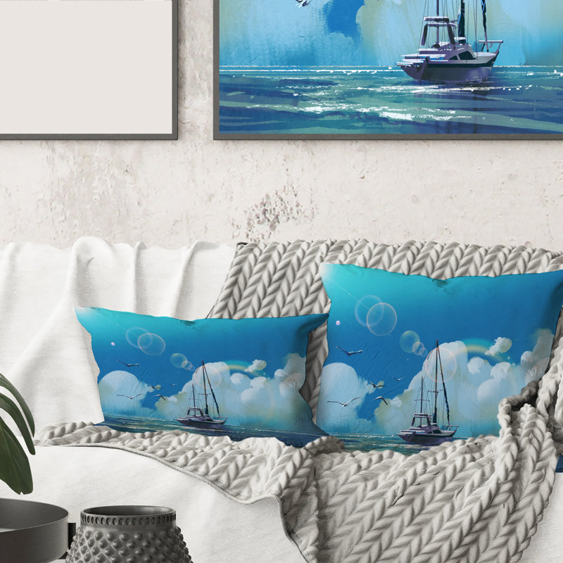 Housse et insert de coussin carré Le voilier sur la mer contre le ciel, 18" x 18"