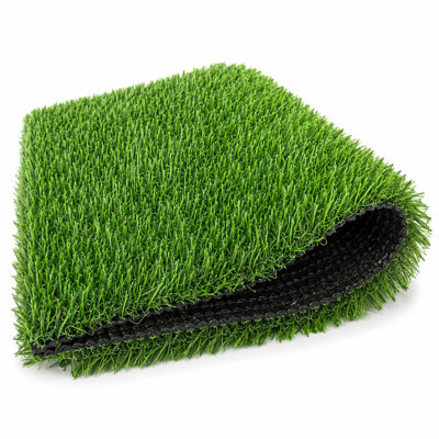 Gazon artificiel pliable, 1,83 m x 3,05 m (5,57 m²), hauteur du poil 2 cm, envers tissé noir, couche de SBR, trous de drainage et outils d'installation inclus.