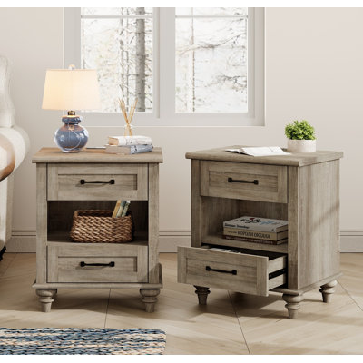 Scarlett Set Of 2 Nightstands Side Table With Two Drawers & Open Shelf