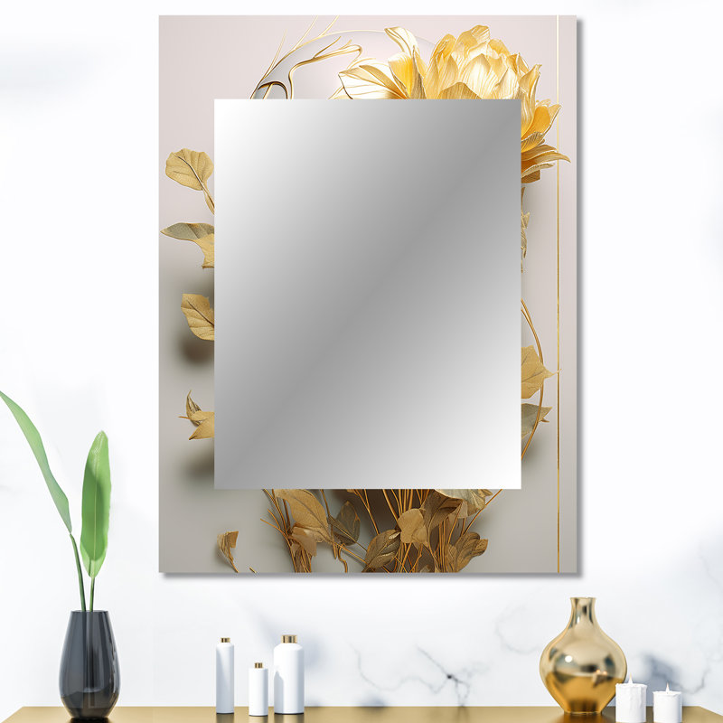 White and gold woman portrait with leaves II - Fashion Woman Large Wall Mirror, Glam Decorative Mirror, Printed Metal Art