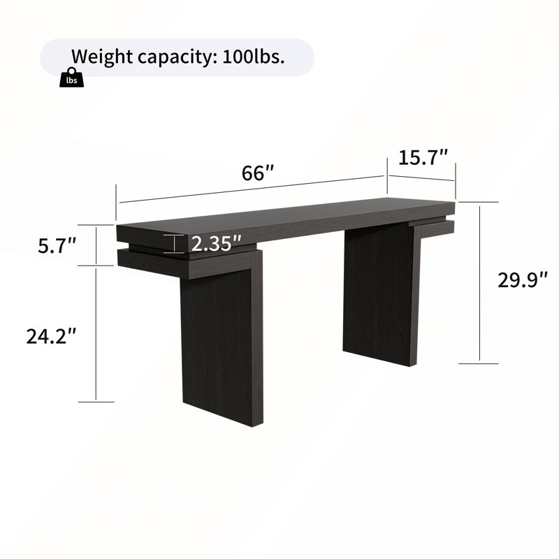 Console très large en placage de bois véritable de 66 pouces pour vestibule et salon, Noir incorrect