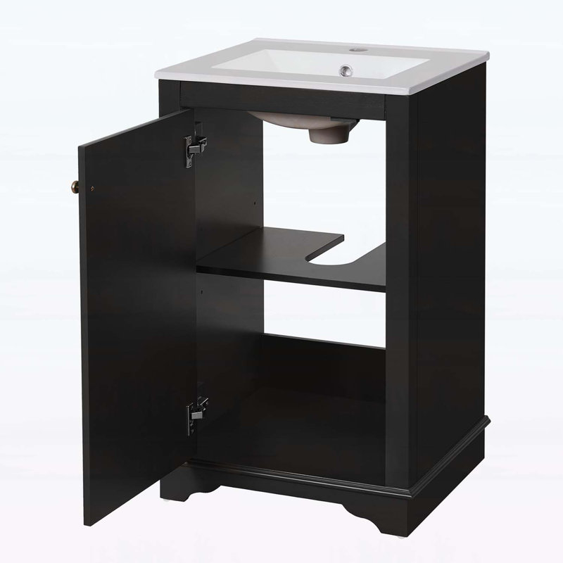 20-Inch Modern Bathroom Vanity with Ceramic Sink, Black