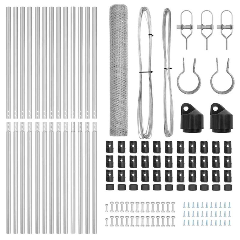 Vidaxl Fence With Posts PVC-Coated Steel, Silver, 120cm H x 2500cm W x 3.2cm D