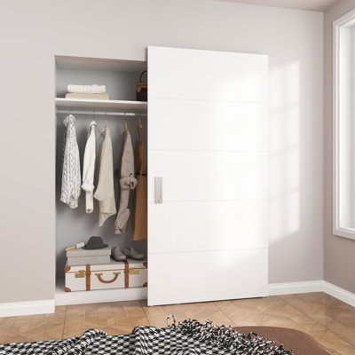 Concealed/Invisible Prefinished/Laminated White with Horizontal Groove Magic Flush Sliding Barn Doors With Installation Hardware Kit and Satin Nickel Flush Pull