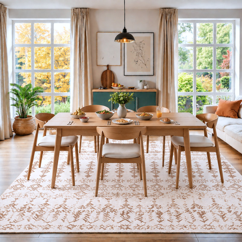 Tapis à rayures Bohemian, Beige / Ivoire, Rectangulaire 8 pi x 10 pi
