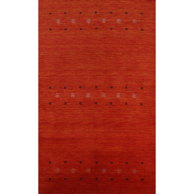 Tapis orange en laine orange de style Gabbeh 5 x 8