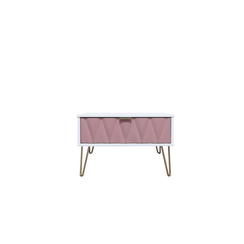 Fully Assembled Diamond - Gold Hairpin (F) 1 Drawer Side Table, Kobe Pink / White