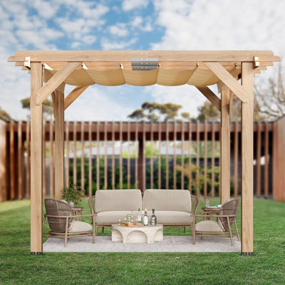 Pergola en bois de cèdre avec toit en tissu Oxford rétractable