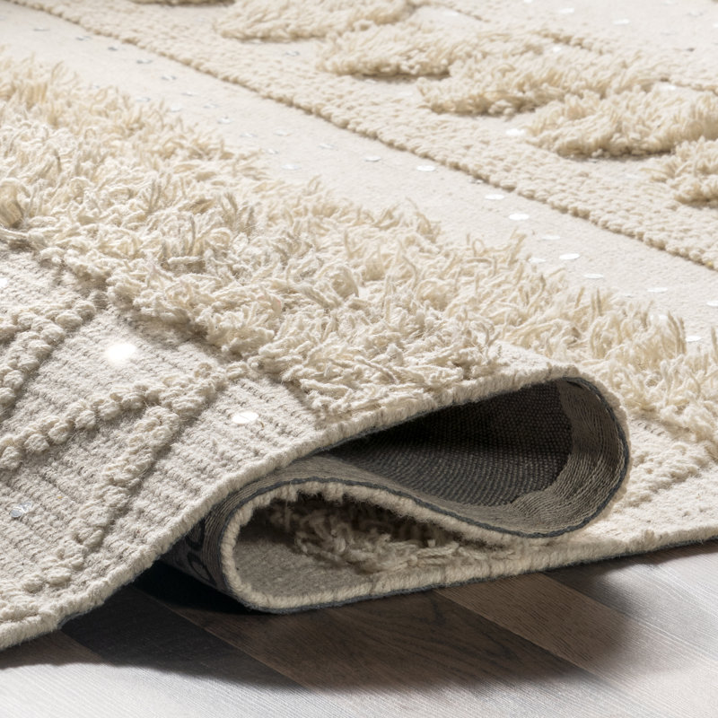 Jayko Textured Wool Ivory Area Rug, Rectangle 4' x 6'