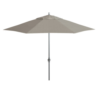 11 Foot Grey Patio Umbrella With Aluminum Ribs Crank Lift In Woven Granite Olefin