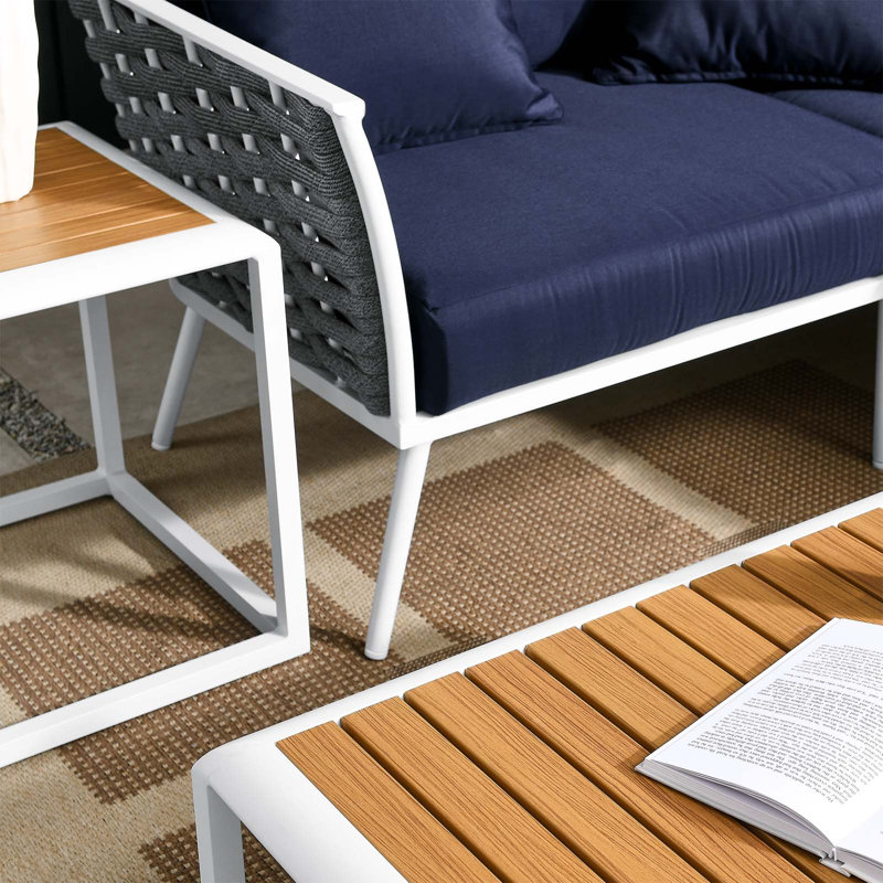 Modway Stance 7 Piece Outdoor Patio Aluminum Sectional Sofa Set, Navy