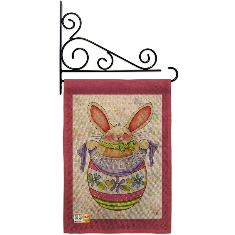 En toile jute à 2 côtés 12 x 13 po. lapin oeuf drapeau de jardin