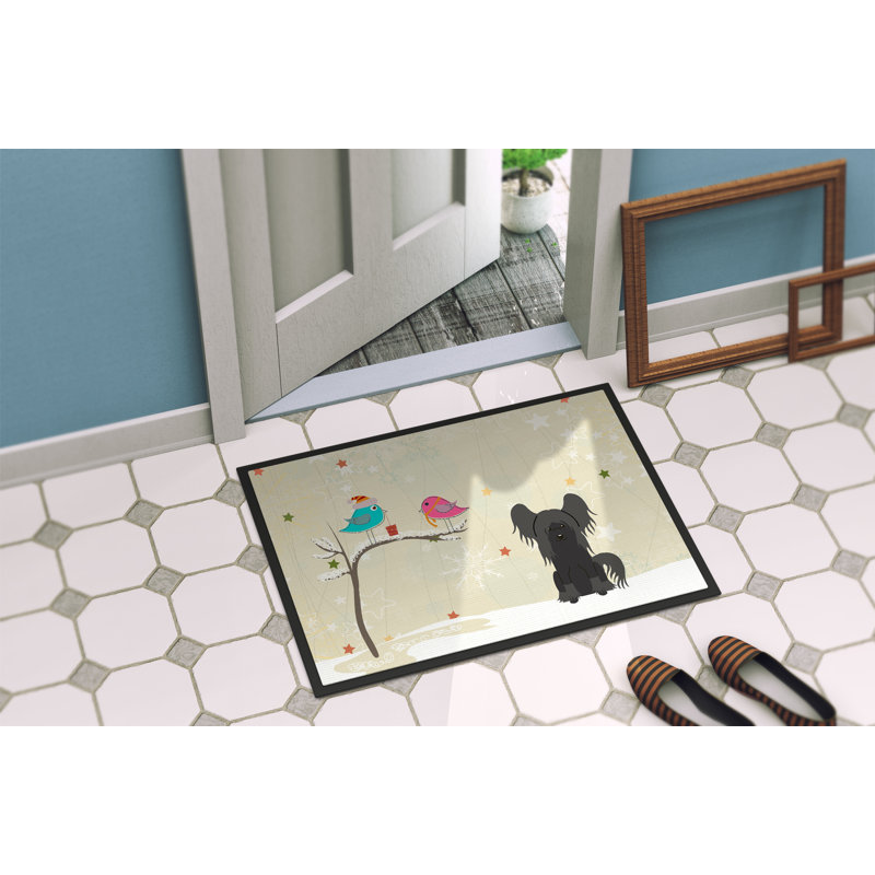 Tapis de porte d'extérieur antidérapant chinois Humboldt, Rectangle 2 pi x 3 pi, Noir / Beige