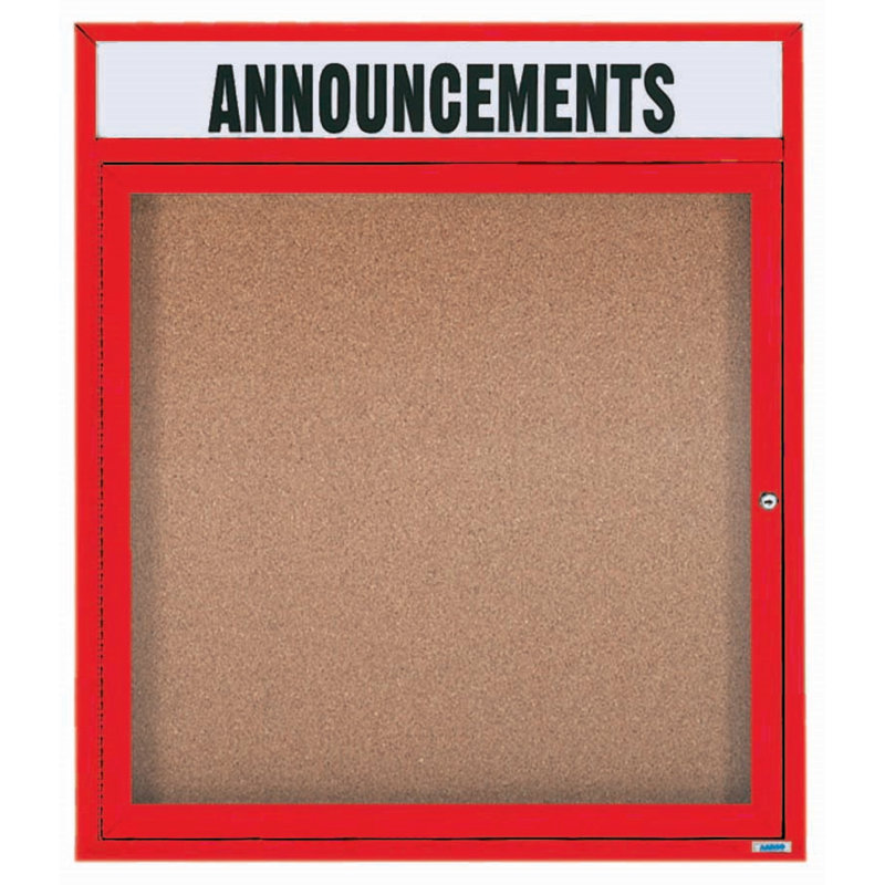 Illuminated Enclosed Wall Mounted Bulletin Board, Powder Coated Red, One, 36" H x 30" W