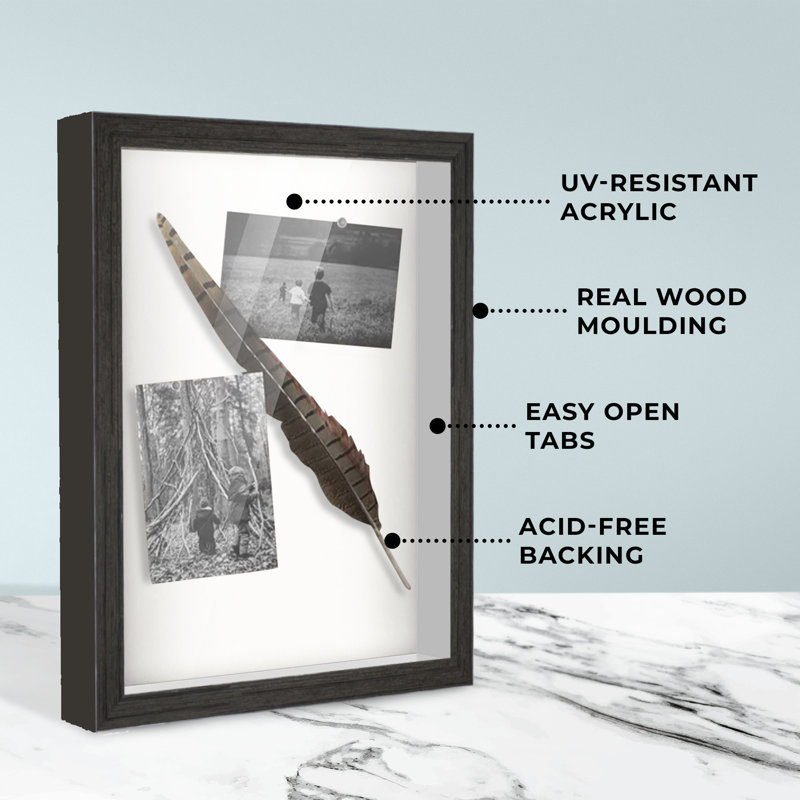 Chapnick Solid Wood Shadow Box Picture Frame, Black, 12" W x 12" H