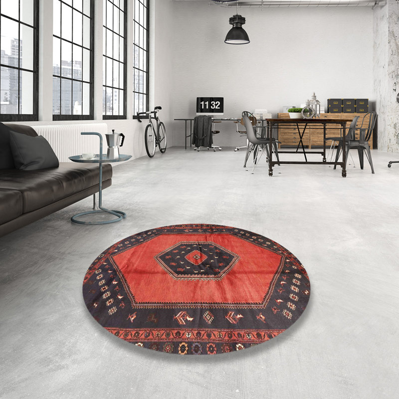 Tapis traditionnel rouge / noir, Rond 3 pi