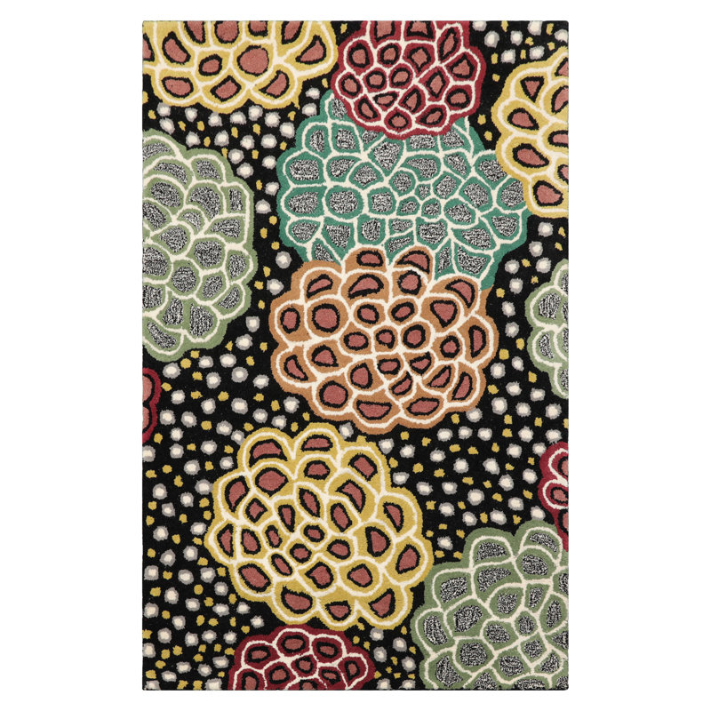 Black Hand Tufted Floral Wool Runner Multi Sizes Oriental Area Rug, Rectangle 3'6" x 5'6"