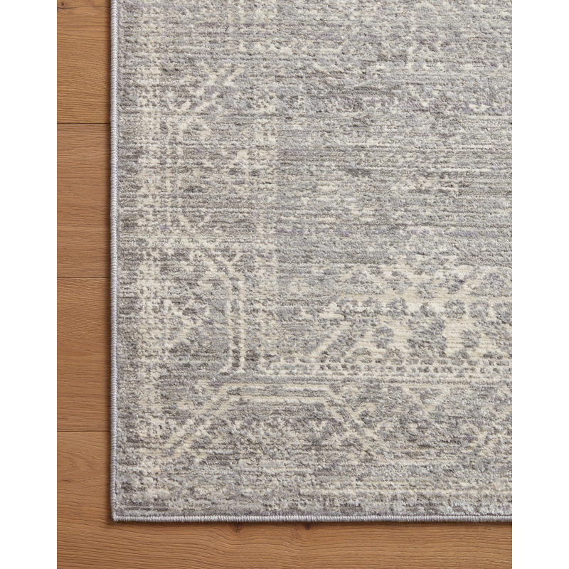 Oriental Machine Woven Polypropylene/Polyester Area Rug in Gray/Beige, Square 1'6"